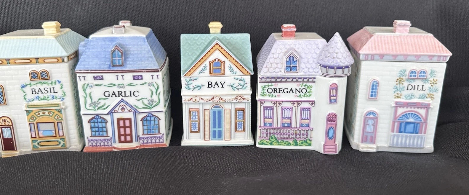 Vintage 1989 Lenox Spice Village – Complete Set of 24 Porcelain Spice Jar Houses with Original Wooden Rack