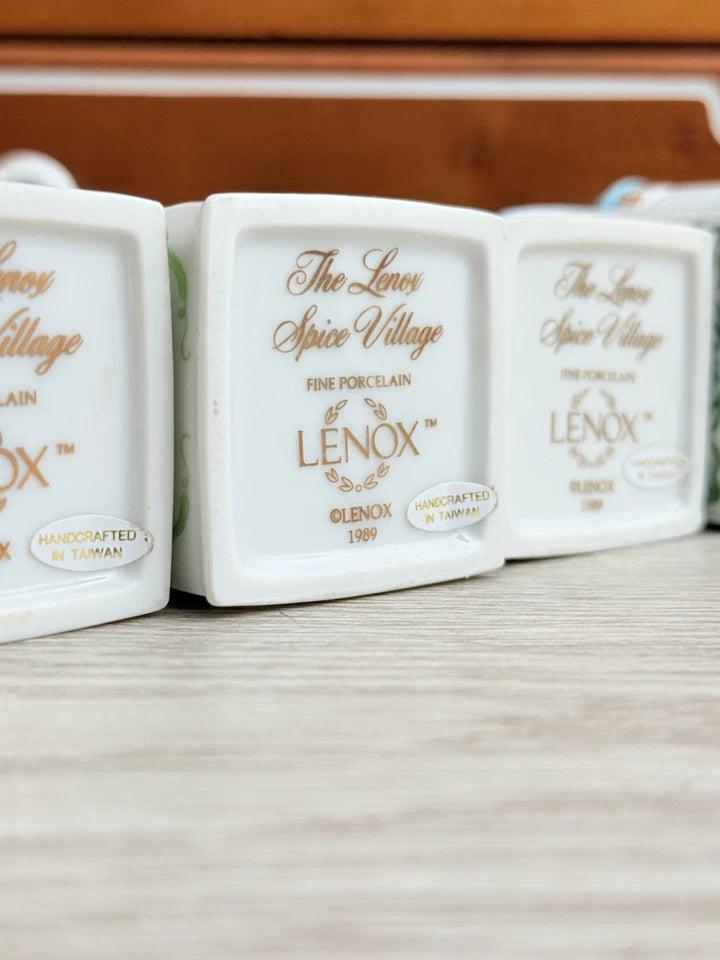 Vintage 1989 Lenox Spice Village – Complete Set of 24 Porcelain Spice Jar Houses with Original Wooden Rack
