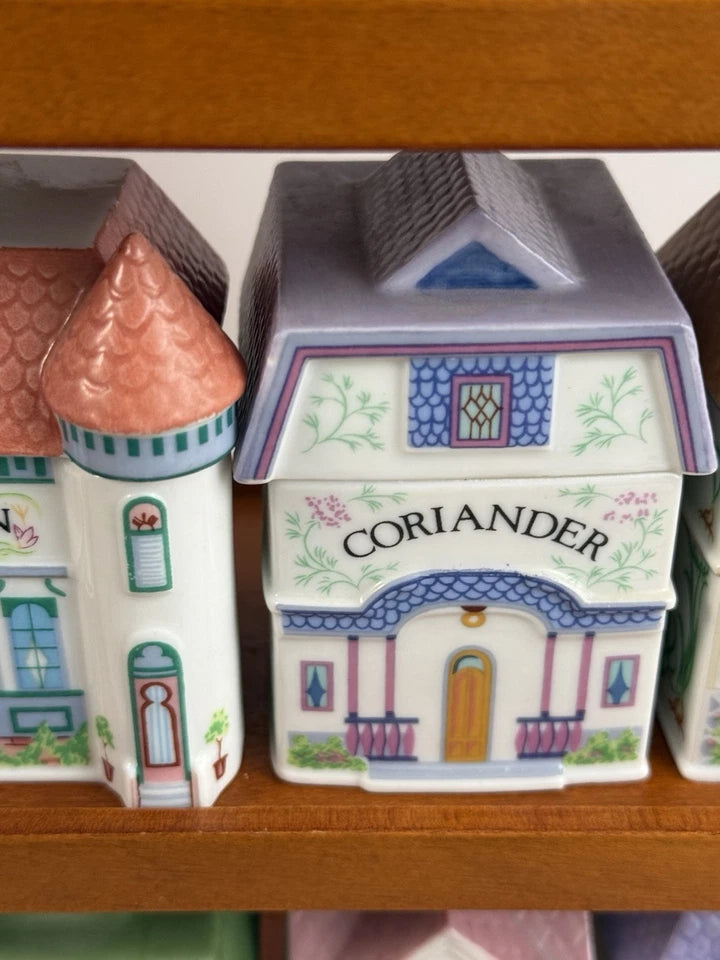 Vintage 1989 Lenox Spice Village – Complete Set of 24 Porcelain Spice Jar Houses with Original Wooden Rack